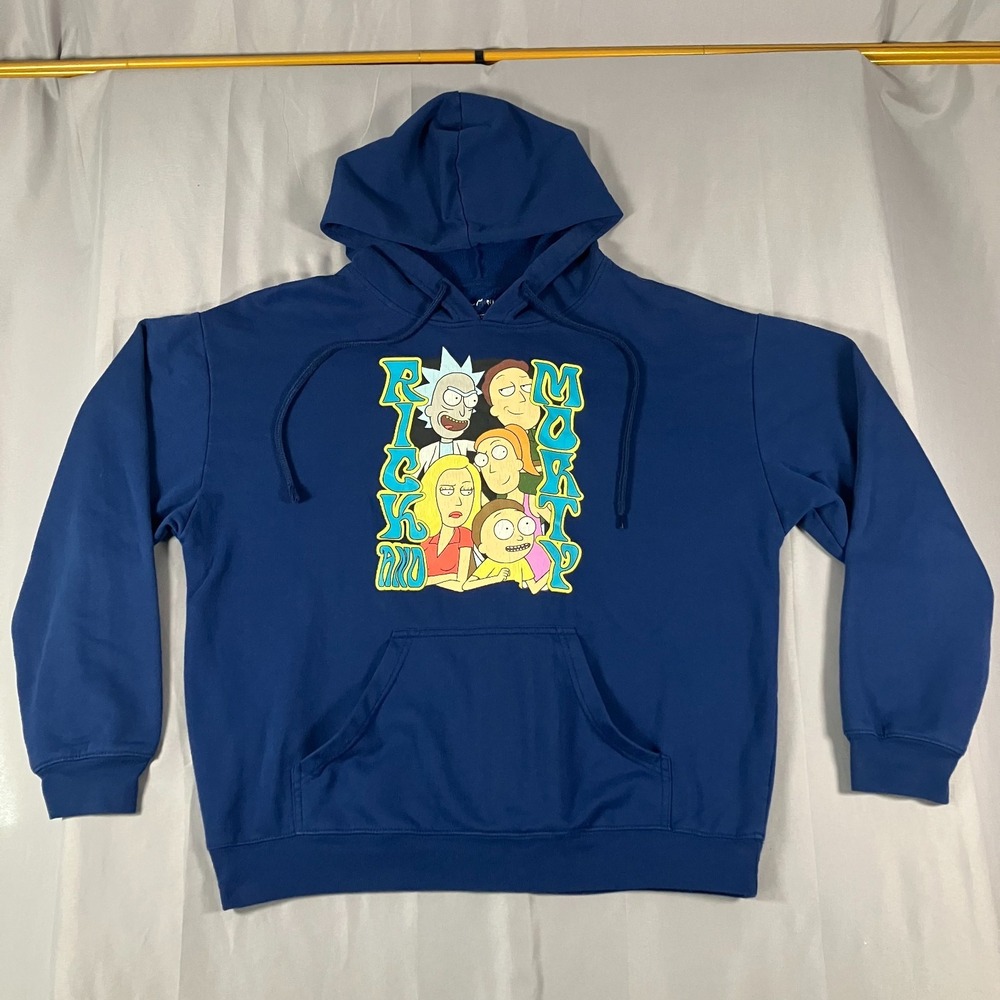 Rick and Morty Men's Large Blue Pullover Hoodie Adult Swim Cartoon‎
